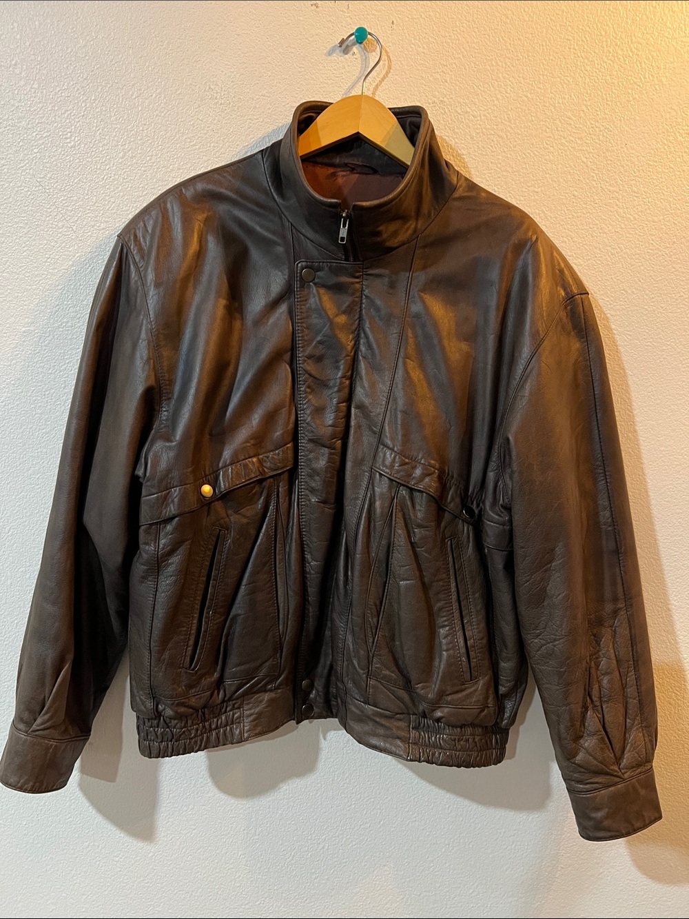 RC ROUGHCUT 80s Distressed Oversized Bomber Jacket Hight-Neck Brown Men's L